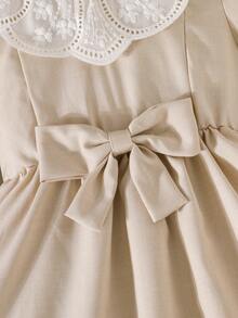 Baby Girl Exquisite Lace Trim Collar Bowknot Decor Sweet Dress - Apricot - View 5