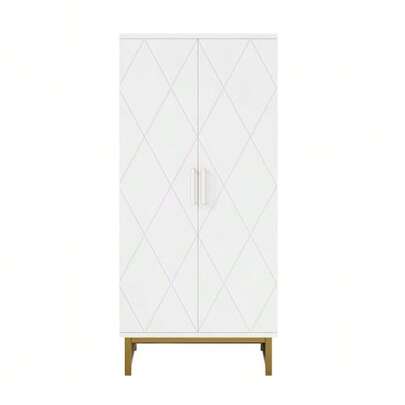 Kitchen Furniture, Storage Cabinets, Sideboards, Suitable For Small Dining Room Or Living Room Spaces, With Adjustable Shelves, White And Gold