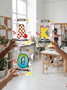 1pc Personalized Educator Clipboard, Durable HDPE Board With 26 Letters And Fun Stationery Elements, Suitable For Back To School And Year-End Classroom Stationery Gift, Ideal For Teachers, Teaching Assistants, Mentors, Lecturers, Coaches, Trainers, Administrative Staff And Office Workers - Multicolor - View 5