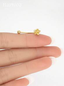 1pc S925 Sterling Silver 20G Polished Five-Petal Flower Belly Button Stud, 14K Gold Plated, Unisex Piercing Jewelry, Suitable For Daily Wear - Multicolor - View 5