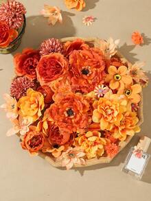 50PCS/100PCS Orange Tone Mixed Artificial Flower Head Set, Autumn Artificial Flower Head Wall Decoration, Suitable For Autumn Decor, Room Decor, Wedding Decor, Home Decor, Tabletop Wall Decor, Garden Decoration, Floral Arrangement Craft, Holiday Gift Choice - Orange - View 4