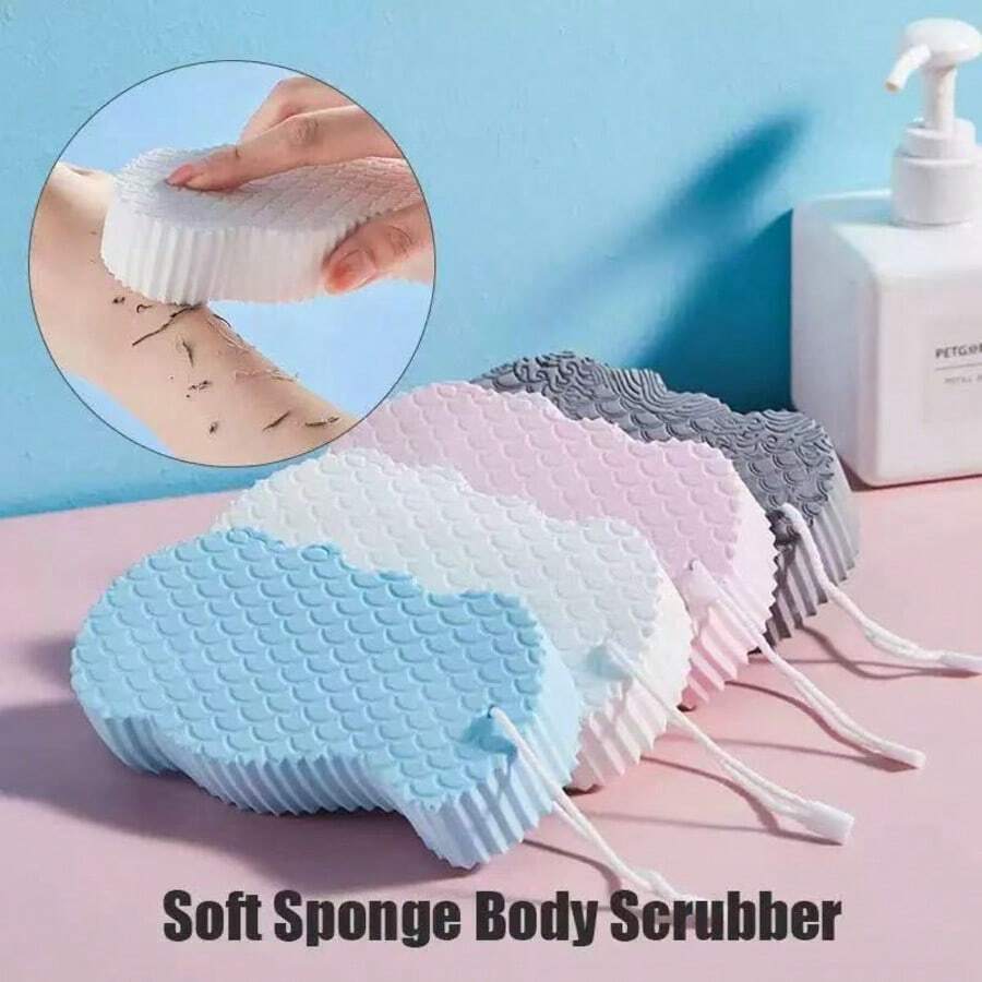 1/4 Piece Color-Random 3D Fish-Scale Design Bath Sponge Set, Gentle Exfoliation, Soft And Skin-Friendly, Three-Dimensional Cleaning Protects The Skin, Thoroughly Cleans And Exfoliates, Providing A Relaxing SPA Bathing Experience - Cleaner And Cleaner - View 1