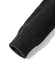 Men's Autumn/Winter Fashion Casual Versatile Solid Color Jacquard Sweater, Suitable For Daily Commute And Dating - Black - View 7