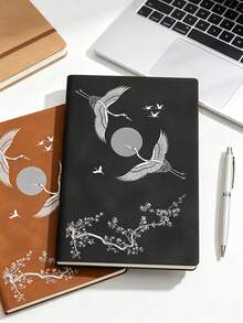 1 Peça Caderno de Couro Personalizado - Design de Garça Branca, Rosa Macio Premium, Marrom Vintage e Preto, Diário de Couro Macio, Presente do Dia dos Pais, Dia das Mães, Aniversário, Melhor Presente de Volta às Aulas, Exclusivo para Homens, Mulheres e Casais, Artesanato Requintado, Encadernação de Alta Qualidade, Presente para Estudantes, Diário da Moda, Lembrança Emocionante, Escolha Elegante para Amigos - A5 - Visão 1