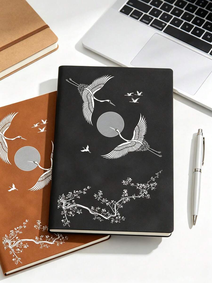 1 Peça Caderno de Couro Personalizado - Design de Garça Branca, Rosa Macio Premium, Marrom Vintage e Preto, Diário de Couro Macio, Presente do Dia dos Pais, Dia das Mães, Aniversário, Melhor Presente de Volta às Aulas, Exclusivo para Homens, Mulheres e Casais, Artesanato Requintado, Encadernação de Alta Qualidade, Presente para Estudantes, Diário da Moda, Lembrança Emocionante, Escolha Elegante para Amigos - A5 - Visão 1