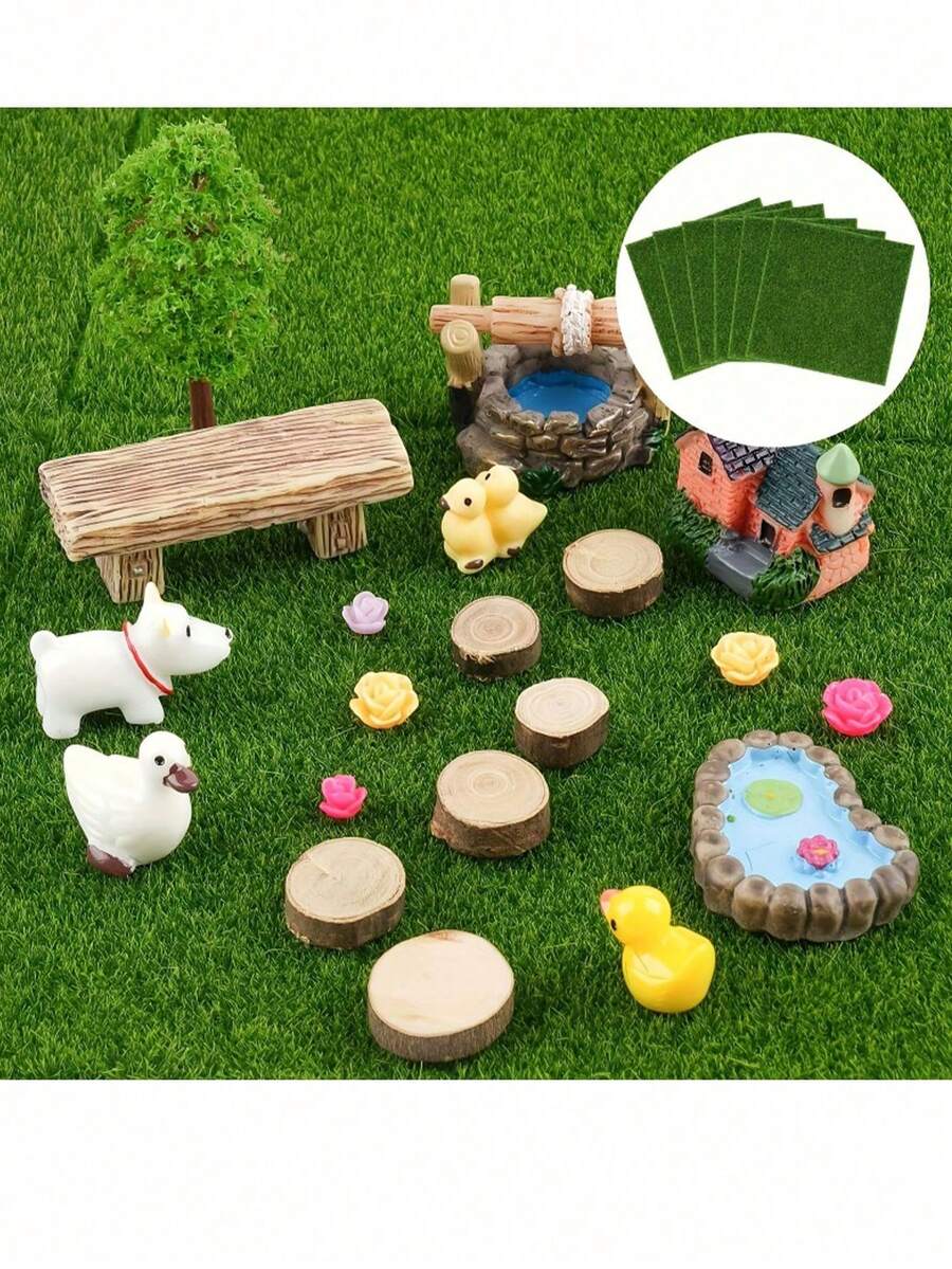 6pcs Mini Artificial Grass Lawn | Square 15*15cm, Multi-Purpose Mini Garden Decoration, Plastic Fairy Garden Carpet, Suitable For Dollhouse Decoration And Micro Landscape Arrangement, Bonsai Habitat And Outdoor Garden Decoration, Special Artificial Grass, Easy To Install, Can Be Used As Landscape Background