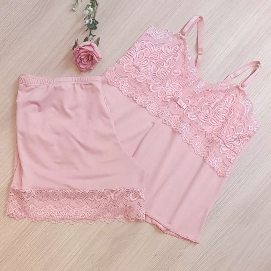 Baby Doll Microfiber Lace Comfort Without Padding Lined Pajama Short Doll - 351 - Rusty Rose - View 1