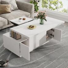 Modern Coffee Table With Double Lifting Mechanism, Hidden Storage Space – Load Capacity Up To 50 Kg - 白色 - 查看 1