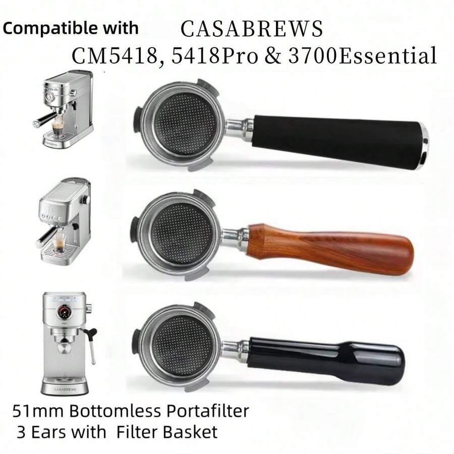 Bottomless Portafilter 51mm Compatible With CASABREWS CM5418, 5418Pro & 3700Essential - Stainless Steel 3-Ear Portafilter With Filter Basket - Multicolor - View 1