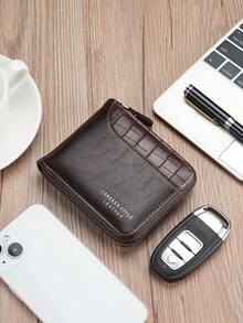 1pc New Men's Crocodile Pattern Multi-Function Zipper Fashion Casual Short Wallet Card Holder, Versatile For Youth Students Travel - Mocha Brown - View 5