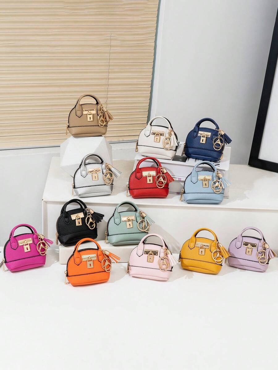 CHARM INFINITE Dompet Koin Gantungan Kunci Kubah Mini, Tas Penyimpanan Earphone Kulit PU dengan Kunci dan Rumbai, Tas Penyimpanan Portabel Wanita, Aksesori Gantungan Tas yang Lucu