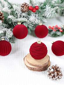 12pcs Burgundy Flocked Christmas Balls, Flocked Christmas Tree Decorations, Christmas Party Decor, Christmas Ball Ornaments, Home Christmas Decorations, Christmas Stocking Fillers, Christmas Hanging Ornaments, Christmas Round Balls, Party Decor Accessories, Indoor Decorative Items, Christmas Hanging Decor, Christmas Gifts, Party Favors, Christmas Eve Accessories, Stocking Fillers, 2026 New Year Decorations - A - View 3
