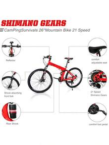 CamPingSurvivals 26in Land Rover  TX30 High Carbon Steel 100kg 21 Speed ​​Red Black Mountain Bike - as Pic - View 4