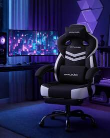Fabric Gaming Chair With Footrest, Ergonomic Computer Desk Chair With Pocket Spring Cushion Home Office High Back Support Lumbar Support Heavy Duty Wide - Black - View 3