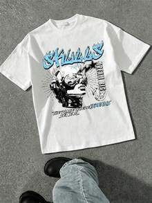Graphic Tee Shirts Urban Figure And Letter Print Short Sleeve Top Loose Fit Cotton Streetwear Tee For Men Daily Casual Wear - White T-shirt - View 2