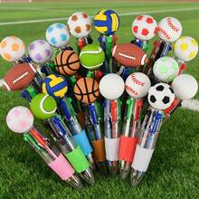 1pc/3pcs/5pcs, Soccer Basketball Football Shaped 4-Color Ballpoint Pens, Cartoon Multi-Color Mini Planner Pens, First Day Of School - Multicolor - View 1
