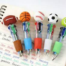 1pc/3pcs/5pcs, Soccer Basketball Football Shaped 4-Color Ballpoint Pens, Cartoon Multi-Color Mini Planner Pens, First Day Of School - Multicolor - View 6