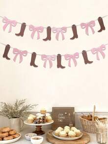 1 Set Pink Western Cowboy Party Banner, Disco Cowgirl Party Backdrop Hanging Decoration Garland, Western Cowboy Theme Baby Girl Birthday Photography Prop, Baby Shower Decoration, Mudguard Decoration, Wedding Decoration, Baby Party Gift Bag Filler, Western Cowboy Birthday Party Supplies - Pink Cowboy Boots - View 5