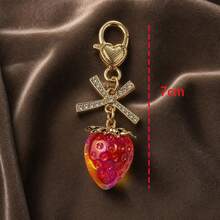 1pc Unisex Fun Realistic Personalized Translucent Strawberry Keychain, Minimalist Rhinestone Bowknot Sweet Key Ring Bag Charm - Red - View 2
