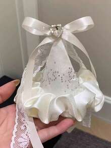 1件裝蕾絲蝴蝶結緞帶水鑽生日帽髮夾，甜美公主風頂部髮夾，拍照道具頭飾，生日派對錐形迷你帽髮夾，緞面百褶蕾絲愛心水鑽蝴蝶結，公主風拍照氛圍髮飾 - 彩色 - 查看 9
