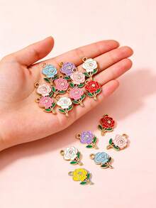 10/20/100PCS Rhinestone Rose Flower Pendant DIY Alloy Jewelry Accessories Earrings Necklace Charm Pendant Box Packaging Hanging Decoration - Rose - View 2