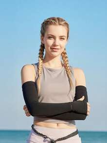 CAMEL CROWN New Summer Cooling UV Protection Arm Sleeves With Finger Holes, Thin Sun Protection Ice Sleeves, Suitable For Women, Ideal For Cycling - Black - View 1