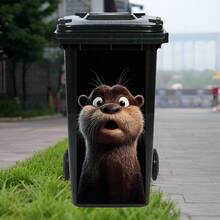 Cute Otter, Puppy, Turkey Animal Print Trash Can Stickers, Waterproof PVC Outdoor Trash Can Posters, Removable Film Stickers, 4 Sizes Available - 1PC - View 3