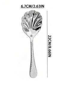 1pc/2pcs High Quality Multi-Functional Stainless Steel Hammered Shell Spoon, Portable Home Hotel Buffet Serving Spoon, Food Serving Spoon, Long Handle Large Public Spoon, Soup Spoon, Service Spoon, Creative Gift Suitable For Kitchen, Restaurant, Camping And Picnic Use - View 7