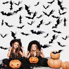 12-Pack Halloween 3D Bats, Black 3D Bat Stickers For Halloween, Halloween Wall Stickers With 3D Spiders - Multicolor - View 3