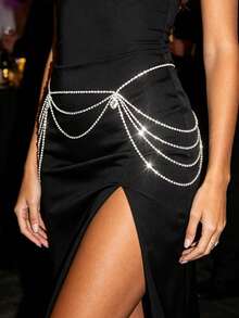 Cadena de cintura con gota de agua de strass, adecuada para ocasiones de fiesta - Plateado - Ver 2