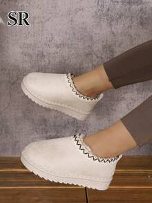 1 Pair Full Coverage Thick Lining Children's Low-Top Snow Boots, Girls' Style, Vintage Versatile, Autumn/Winter Daily And Outdoor Wear - Beige - View 5