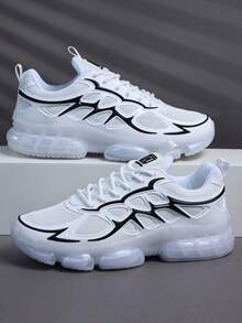 Men's Fashionable Sneakers Shoes, Comfortable Non-Slip Casual Lace-Up Thick Sole Sneakers, Suitable For Outdoor Activities,Trainers - Black and White - View 4