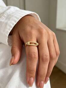 18K Gold Plated Paperclip Open Ring Brass Geometric Adjustable Stackable Finger Ring For Women Daily Jewelry - Yellow Gold - View 2