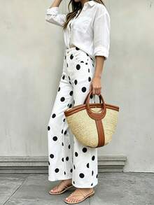 Retro Polka Dot Print Casual Women Jeans Pants - Black and White - View 2