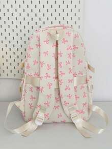 Mochila versátil de moda para mujer con lazo y doble espalda, bolso combinado para estudiantes - Blanco - Ver 6