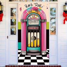 2D Flat, 2D Jukebox Door - Vintage Style, Suitable Birthday, Housewarming, Anniversary Party Decorations, Jukebox-Themed Retro Design Decoration, No Electricity Required, Suitable Various Celebrations, 2D Flat - B - View 3
