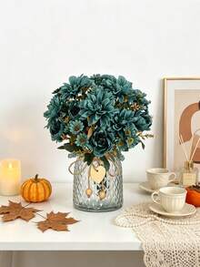 1 pezzo Dahlia artificiale - profumo di fiori artificiali realistici, perfetto per decorazioni natalizie, matrimoni, San Valentino e decorazione della casa, decorazione autunnale, Ognissanti, regalo - Blu - Visualizzare 2