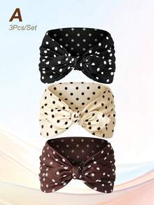 3 pièces Bandeau ultra large à pois et nœud, accessoire de cheveux élégant et décontracté pour femme - Multicolore - Voir 19