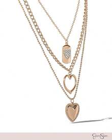 Jessica Simpson 3 Layer Heart Necklace For Women 19"+2", Gold-Tone Layered Necklace With Heart Pendants And Crystals - 1 - View 5