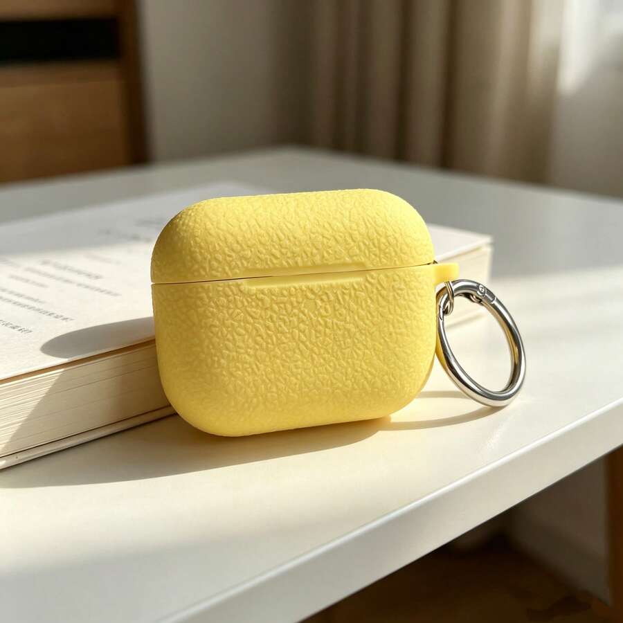 Compatible With Apple Bluetooth Earphone Advanced Protective Cover - Stylish, Simple, Solid Color, Durable Silicone Protective Cover With Keychain - Yellow - View 1