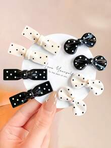 20/10pcs/Set Black & White Contrast Polka Dot Bow Hair Clips, 3D Bow Tie Design, Smooth Curved Shape, Vintage French Niche Style Hair Accessories - Suitable For Girls And Teens, Perfect For Daily, Vacation, School, Party, Sports And More, Add Beauty To Your Hairstyle - Multicolor - View 3