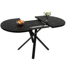 Extendable Round Table With A Marble Effect - 100 Cm (Extends To 140 Cm) X 75.5 Cm High - Sturdy X-Shaped Metal Base, Black - Ideal As A Kitchen Or Breakfast Table - 黑色 - 查看 7