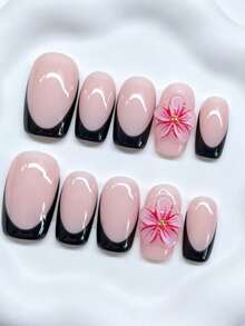 Zysa 10pcs High-Quality Square Handmade Nails Black French Manicure Press On Nails 3D Sculpted Nude Nails Short Nails Y2K Style Summer Nails, Daily Wear, Graduation, Travel, Holidays, Gifts Suitable For Parties And Music Festivals Back To School - Multicolor - View 2