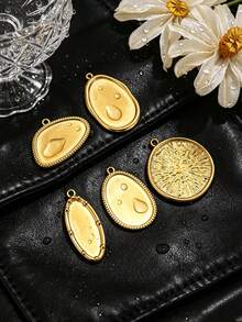 5Pcs 304 Stainless Steel 18K Gold Plated Embossed Textured Oval & Round Pendants DIY Handmade Jewelry Accessories/Waterproof And Fade-Resistant - Pendants - View 2