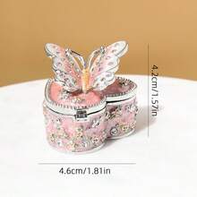 SUSUZUKU 1pc Creative Gift Metal Enamel Craft Vintage Heart-Shaped Butterfly Jewelry Box, Creative Birthday Gift, Valentine's Day Gift - Multicolor - View 3