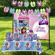 Universal Authorized 1 Set Cartoon Popular Game Pink & Purple Theme Party Disposable Tableware Set, Suitable For Birthday Celebration Packaging Box, Candy Box, Popcorn Box, Outdoor Activity Theme Party Photography Props Decoration Supplies, Tableware Set Includes Tablecloth, Banner, Backdrop, Napkins, Cute Pattern Kitchen & Restaurant Theme Party Tableware Decoration Supplies, Perfect Holiday Gift - Multicolor - View 11