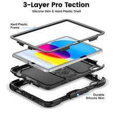适用于 iPad (A16) 第 11 代/Air11/Air13 M3 (2025) 第 9/8/7 代 (2021/2020/2019) 的重型防震保护壳，坚固耐用的硬壳保护套，内置支架，适用于 10.2 英寸 iPad 2021/2020/2019。 - 黑色 - 查看 6