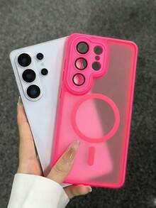Funda magnética esmerilada premium para Galaxy S26Ultra S25Ultra A37 A57 S24 S23FE Plus S24Ultra, S23Ultra S22Ultra A55, A56, A16 A17 A36 A26 A16 A35 A54 A15 S25 S24 S23 y otros modelos. Cuenta con protección completa de la cámara, película de lente integrada, tacto suave, anti-huellas, función de carga inalámbrica y diseño a prueba de caídas, funda de teléfono Sam - Rosa Fucsia - Ver 2