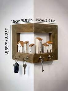 Rustic Wall-Mounted Key Rack With 4 Hooks, Wooden Entryway Storage Shelf, Suitable For Bedroom, Home Wall Display, Art Wall Storage, Handmade Decor, Farmhouse Style Entryway Hall Decor, Home Decoration, Wedding, Bathroom Decor, Kitchen Essentials - Multicolor - View 3