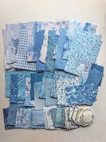 1 Pack 100 Sheets Writable Vintage Scrapbook Material Paper Blue Floral Plaid Pattern Scrapbook Collage Background Decorative Material Pack - BQ1051 - View 1